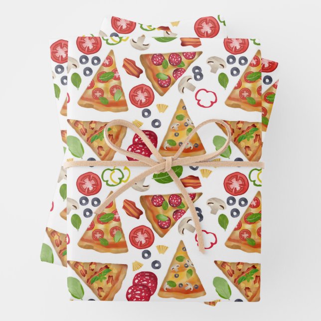 Watercolor Pizza Slices Pattern Wrapping Paper Sheet (In situ)