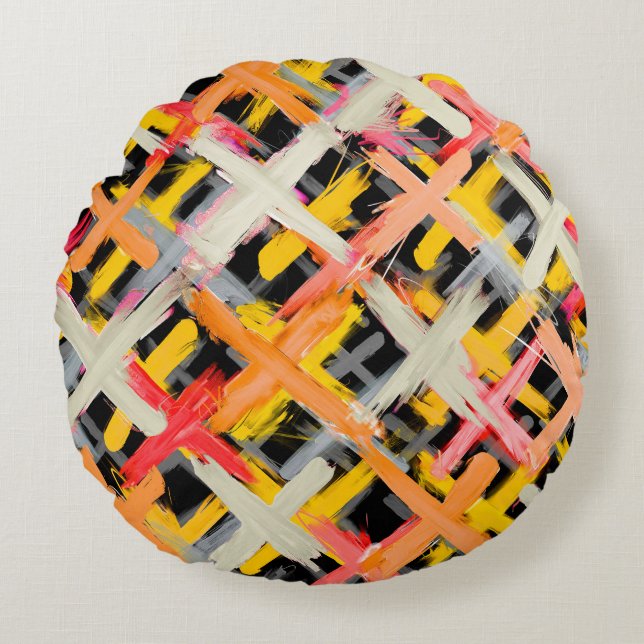 Watercolor plaid, bold, colourful, diagonal. round cushion (Front)