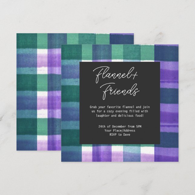 Watercolor Plaid Flannel & Friends Christmas Party Invitation (Front/Back)