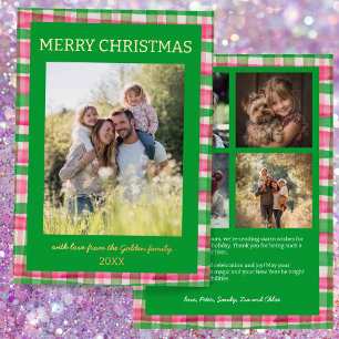 Watercolor Plaid Handmade Christmas Custom 5 Photo Foil Holiday Card