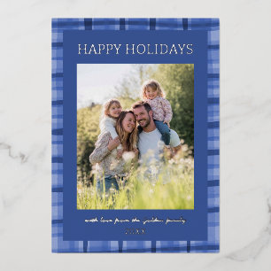 Watercolor Plaid Handmade Christmas Custom 5 Photo Foil Holiday Card