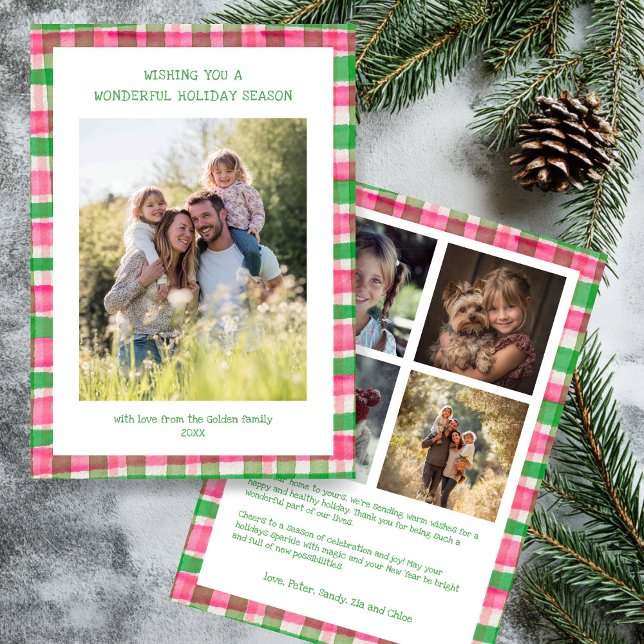 Watercolor Plaid Handmade Christmas Custom 5 Photo Holiday Card (Watercolor Plaid Handmade Christmas Custom 5 Photo Holiday Card
)