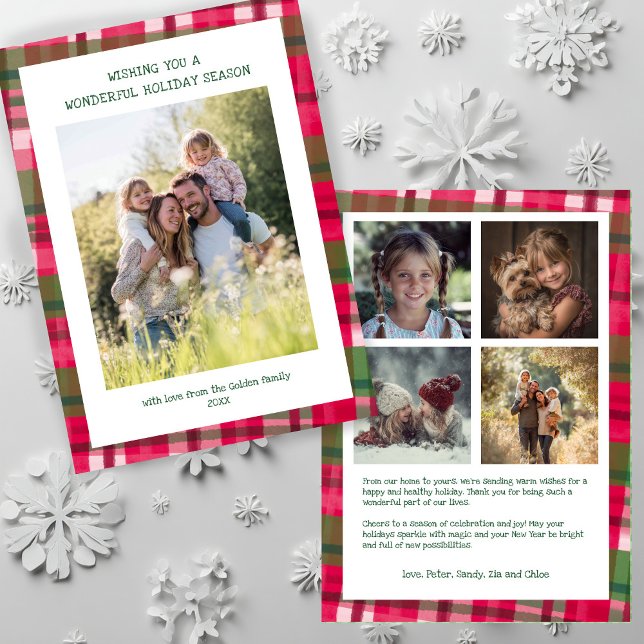 Watercolor Plaid Handmade Christmas Custom 5 Photo Holiday Card (Watercolor Plaid Handmade Christmas Custom 5 Photo Holiday Card
)