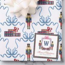 Watercolor Plaid Nutcracker Bear Monogram Crest