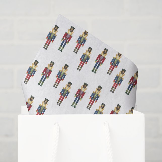 Watercolor Plaid Nutcracker Bear Monogram Crest Tissue Paper (Gift Bag)