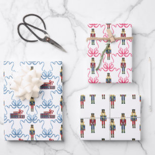 Watercolor Plaid Nutcracker Bear Monogram Crest Wrapping Paper Sheet
