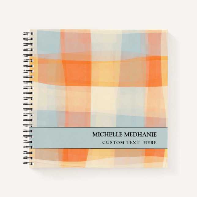 Watercolor Plaid Orange Cream Blue MONOGRAM   Notebook (Front)