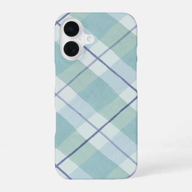 watercolor plaid pattern iPhone 16 case (Back)