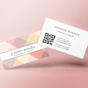 Watercolor Plaid Pink Cream Mauve Grey yellow QR  Business Card