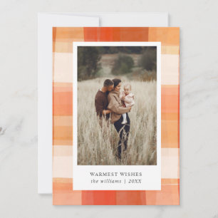 Watercolor Plaid   red beige orange  photo Holiday Card