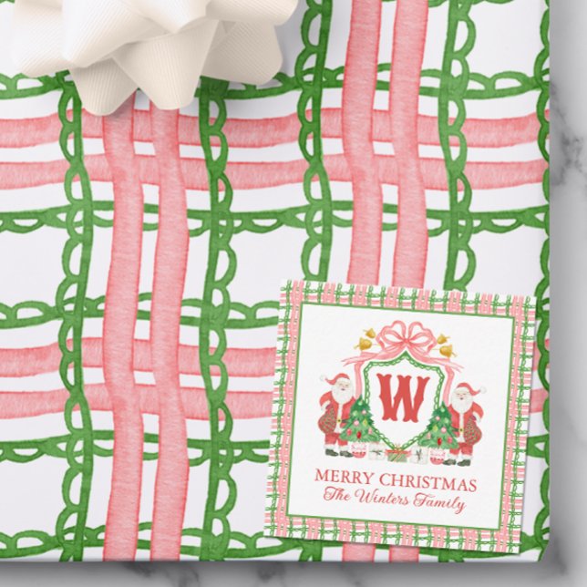 Watercolor Plaid Santa Monogram Crest Gift Card (Creator Uploaded)