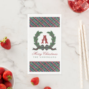 Watercolor Plaid Tartan Christmas Present Gift Napkin