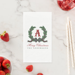 Watercolor Plaid Tartan Christmas Present Gift Napkin