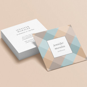 Watercolor Plaid Teal Brown Tan Aqua Square Business Card
