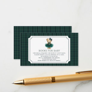    Watercolor Plaid Teddy bear christmas baby show Enclosure Card