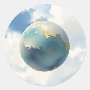 Watercolor Planet with Metallic Touches Classic Round Sticker