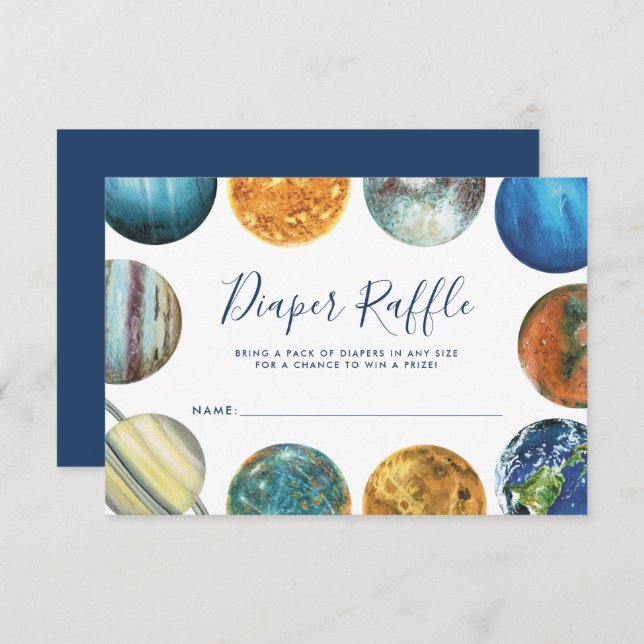 Watercolor Planets Baby Shower Diaper Raffle Invitation (Front/Back)