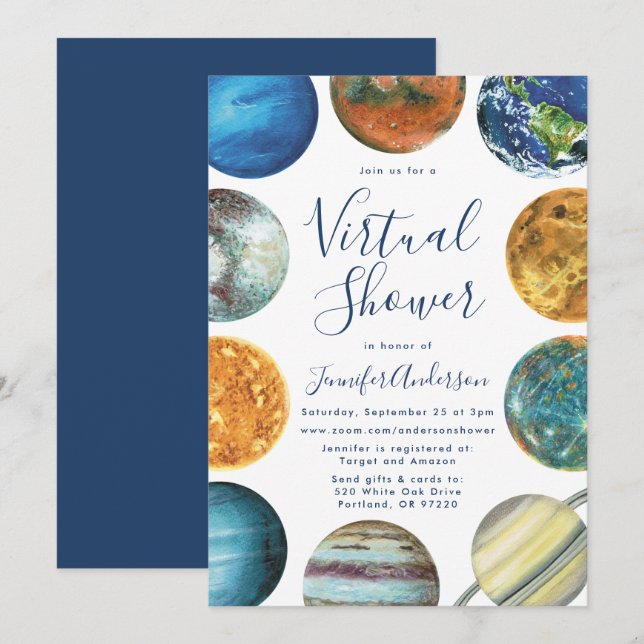 Watercolor Planets Virtual Baby Shower Invitation (Front/Back)