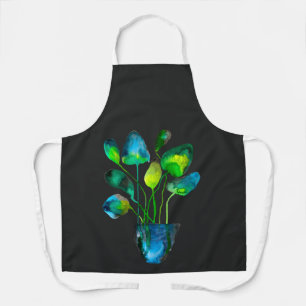 Watercolor plant art green and blue abstract apron