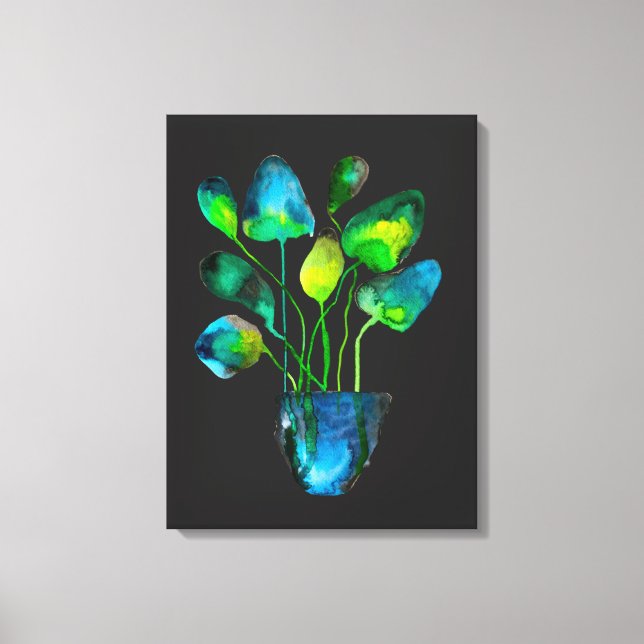 Watercolor plant art green and blue abstract canvas print (Front)