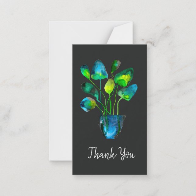 Watercolor plant art green and blue abstract card (Front)