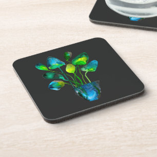 Watercolor plant art green and blue abstract coaster