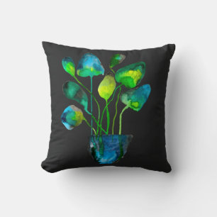 Watercolor plant art green and blue abstract cushion