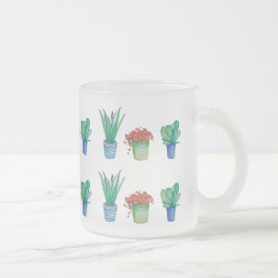 Watercolor Plants and Succulents Design Frosted Glass Coffee Mug