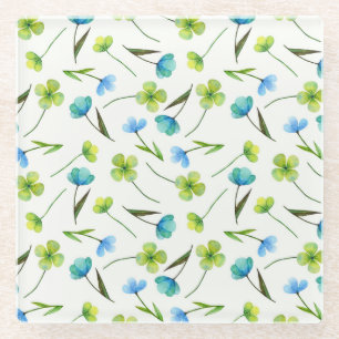 Watercolor Plants: Floral Seamless Pattern. Glass Coaster