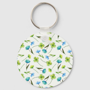 Watercolor Plants: Floral Seamless Pattern. Key Ring