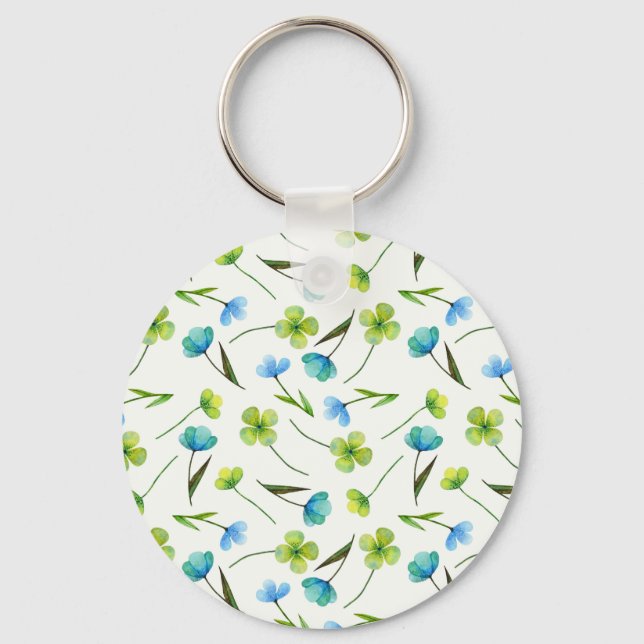 Watercolor Plants: Floral Seamless Pattern. Key Ring (Front)