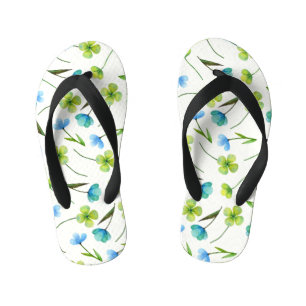 Watercolor Plants: Floral Seamless Pattern. Kid's Flip Flops