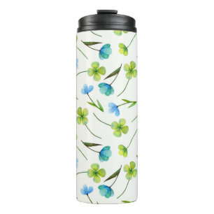 Watercolor Plants: Floral Seamless Pattern. Thermal Tumbler