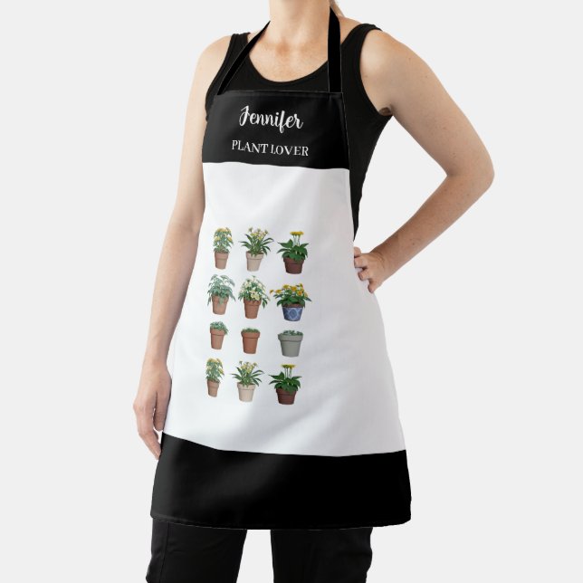 Watercolor plants flowers monogrammed plant lover apron (Insitu)