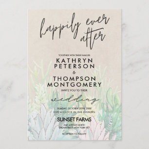 Watercolor Plants Happily Ever After Wedding Invitation