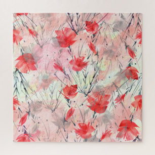 Watercolor Plants Herbs Flowers Pattern Jigsaw Puzzle