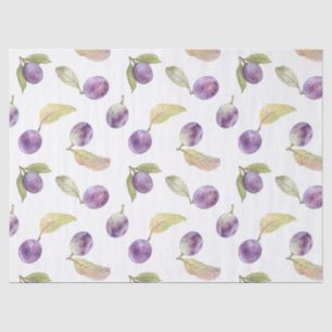Watercolor Plum Fruit with Leaves White Tissue Paper