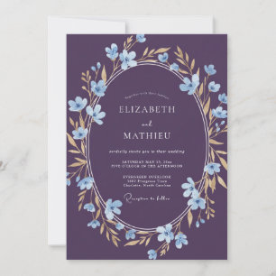 Watercolor Plum Periwinkle Wreath Wedding Invitation