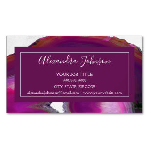 Watercolor Plum Purple Agate Geode Magnetic Business Card