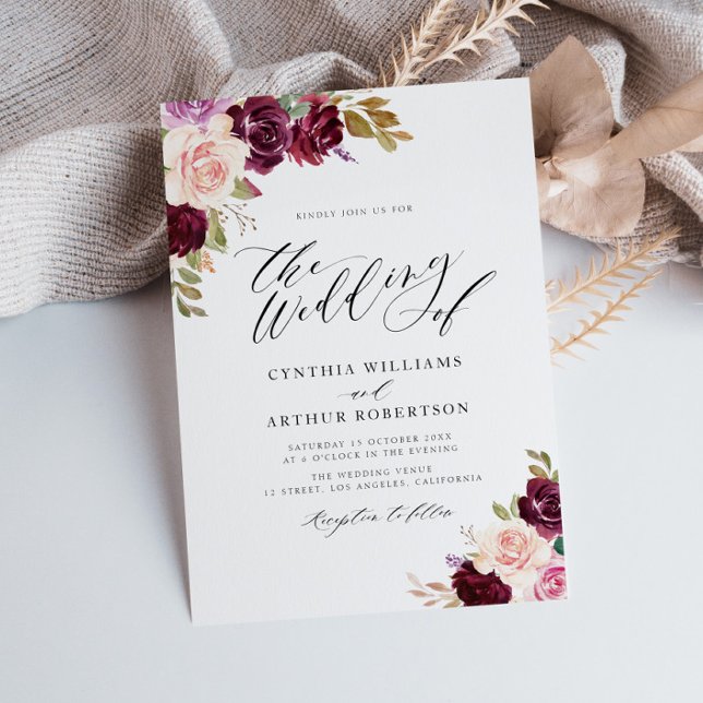 Watercolor plum purple floral wedding invitation (Creator Uploaded)