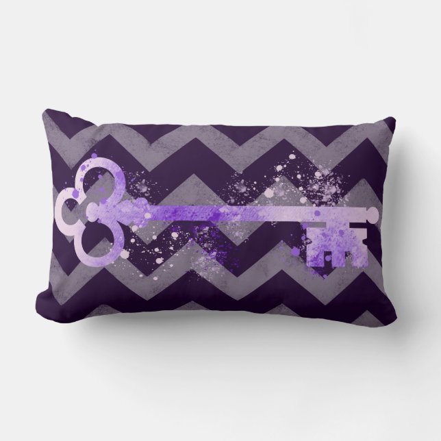 Watercolor Plum Purple Ornate Key Chevrons Lumbar Cushion (Front)