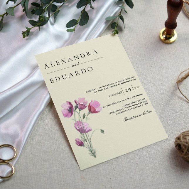 Watercolor Plum Rustic Floral Wedding Invitation (Creator Uploaded)