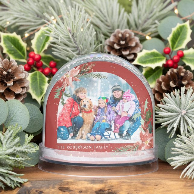 Watercolor Poinsettia 2 Photo Christmas Snowglobe (Creator Uploaded)