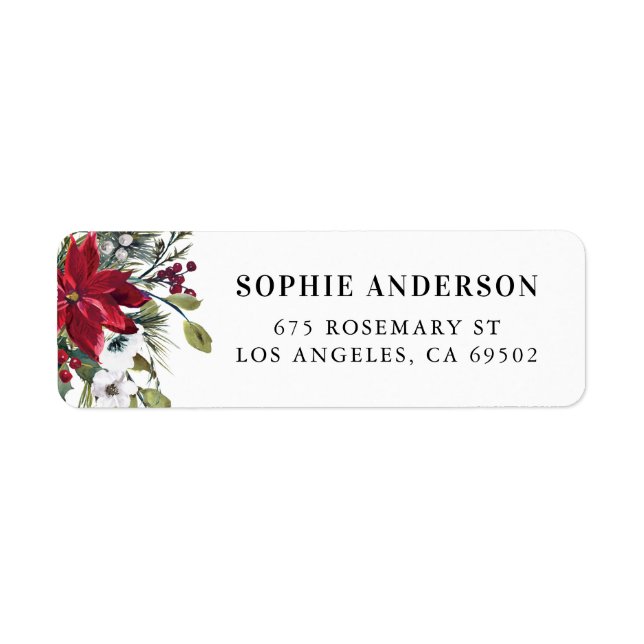 Watercolor Poinsettia and Fir Leaves Holiday (Front)