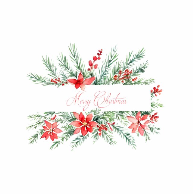 Watercolor poinsettia and greenery Christmas Photo Sculpture Magnet (Front)