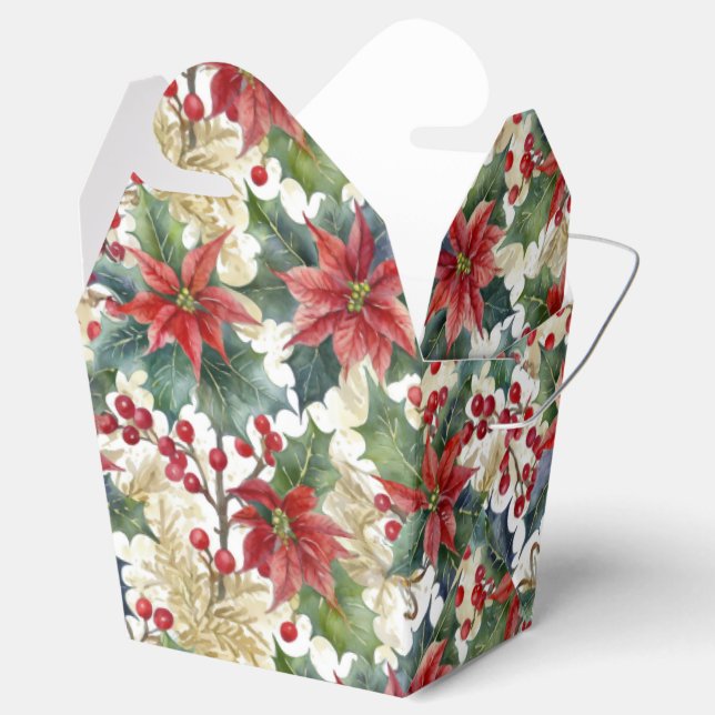 Watercolor poinsettia and holly Christmas  Favour Box (Opened)
