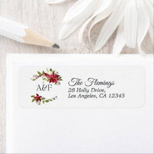 Watercolor Poinsettia and Holly Christmas Monogram