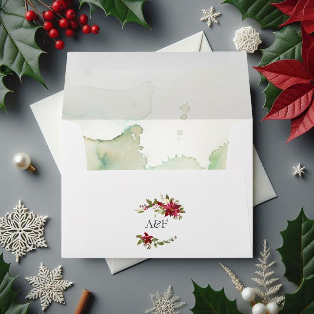 Watercolor Poinsettia and Holly Christmas Wedding Envelope (Watercolor Poinsettia and Holly Christmas Wedding Envelope)