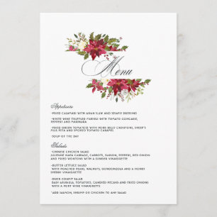 Watercolor Poinsettia and Holly Christmas Wedding Menu