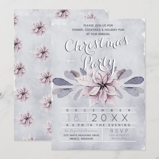 Watercolor Poinsettia Annual Christmas Party Invitation (Front/Back)